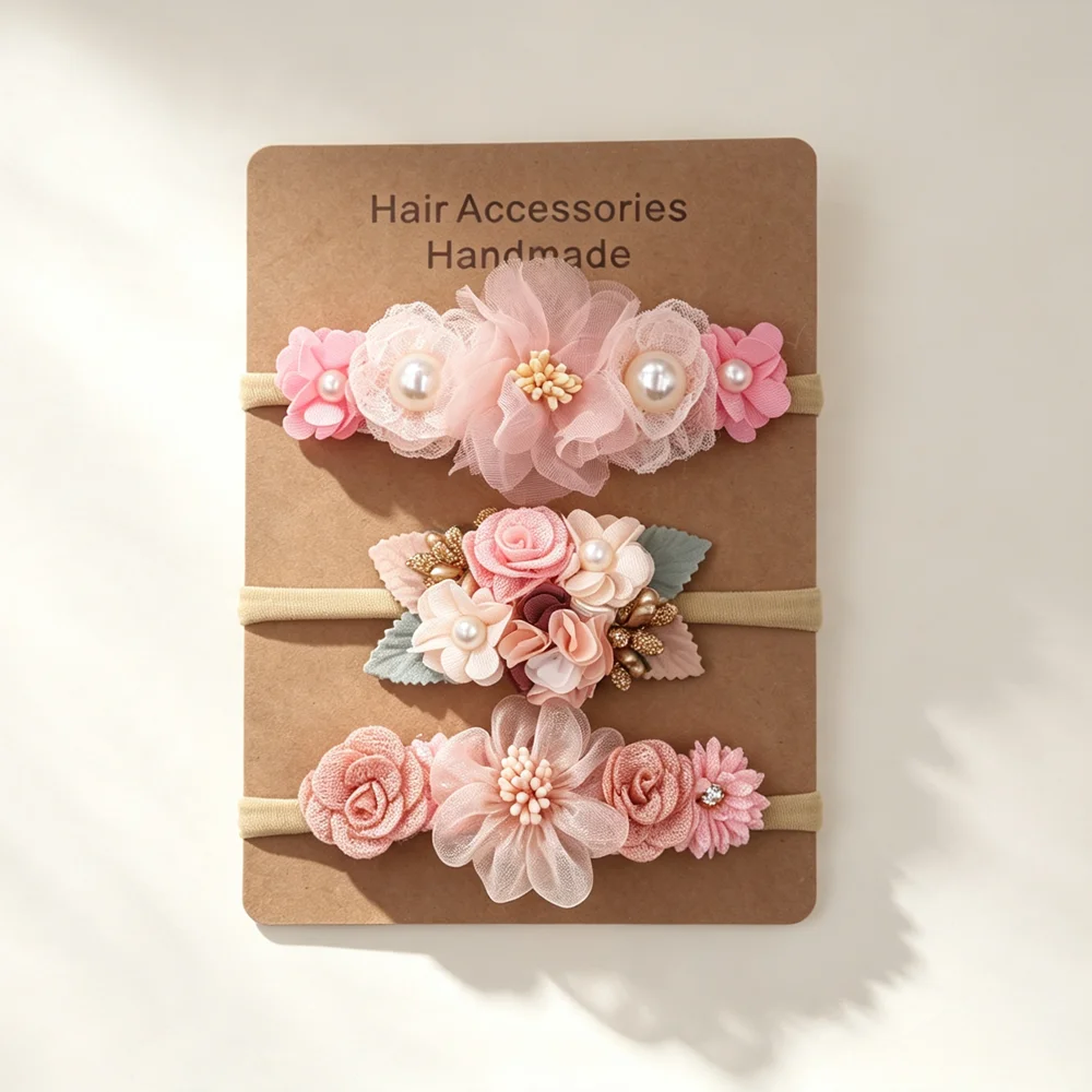 Baby Products Set - 3pcs Baby Girl Elastic Headband Set